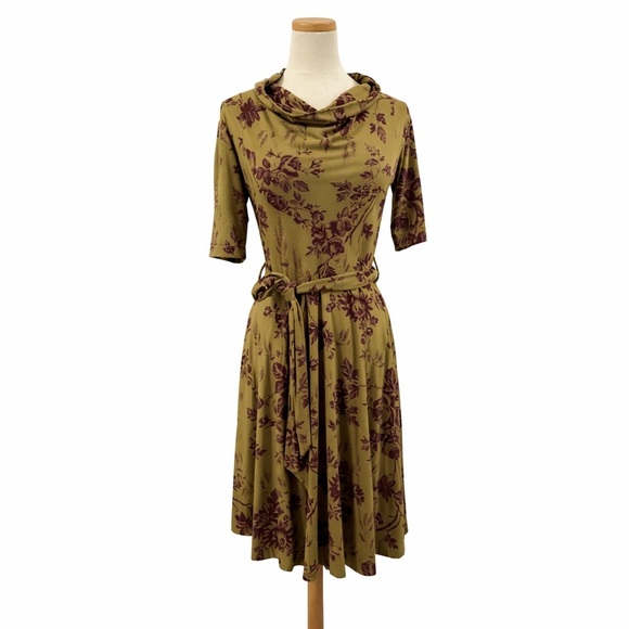 Effie's Heart Dresses & Skirts - Effie's Heart M Cowl Neck Dress green 0687 brown elbow sleeve medium women